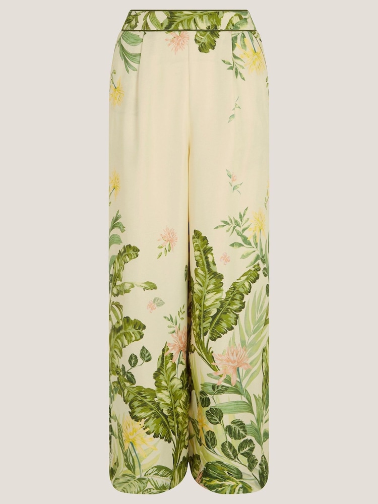 Monsoon Cream Fleur Floral Print Wide Leg Trousers - Image 6 of 6