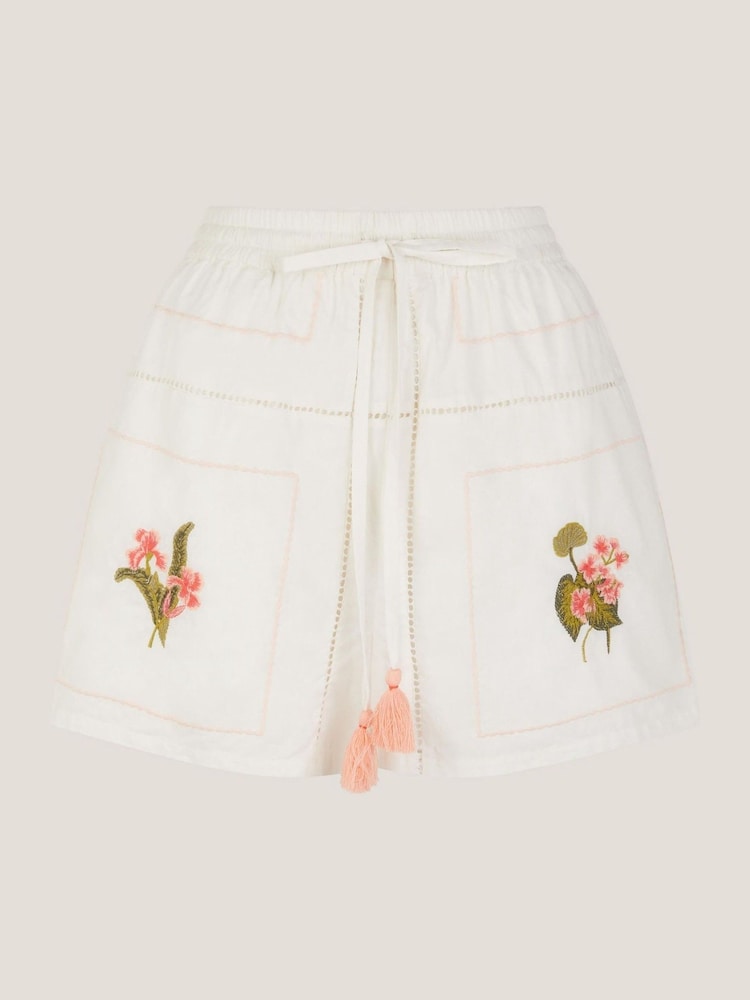 Monsoon White Luna Floral Print Embroidered Shorts - Image 6 of 6