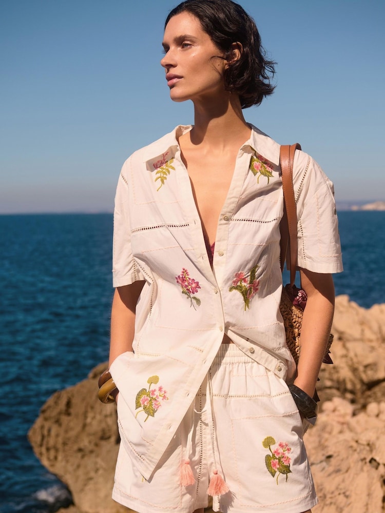 Monsoon White Luna Floral Print Embroidered Shirt - Image 2 of 7 Monsoon White Luna Floral Print Embroidered Shirt - Image 2 of 7