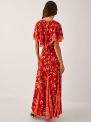 Monsoon Orange Tallie Floral Print Cape Maxi Dress - Image 2 of 5