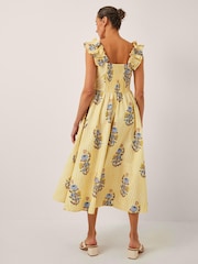 Monsoon Yellow Maria Frill Floral Print Stripe Midi Dress - Image 2 of 6