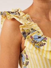 Monsoon Yellow Maria Frill Floral Print Stripe Midi Dress - Image 5 of 6