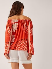 Monsoon Orange Nara Print Bardot Top - Image 2 of 4