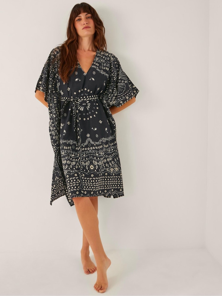 Monsoon Black Bodhi Print Mini Cover up - Image 2 of 5 Monsoon Black Bodhi Print Mini Cover up - Image 2 of 5