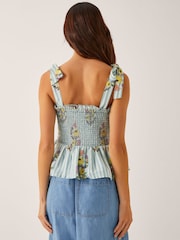 Monsoon Blue Lucille Floral Print Stripe Smocked Blouse - Image 3 of 5