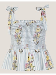 Monsoon Blue Lucille Floral Print Stripe Smocked Blouse - Image 5 of 5