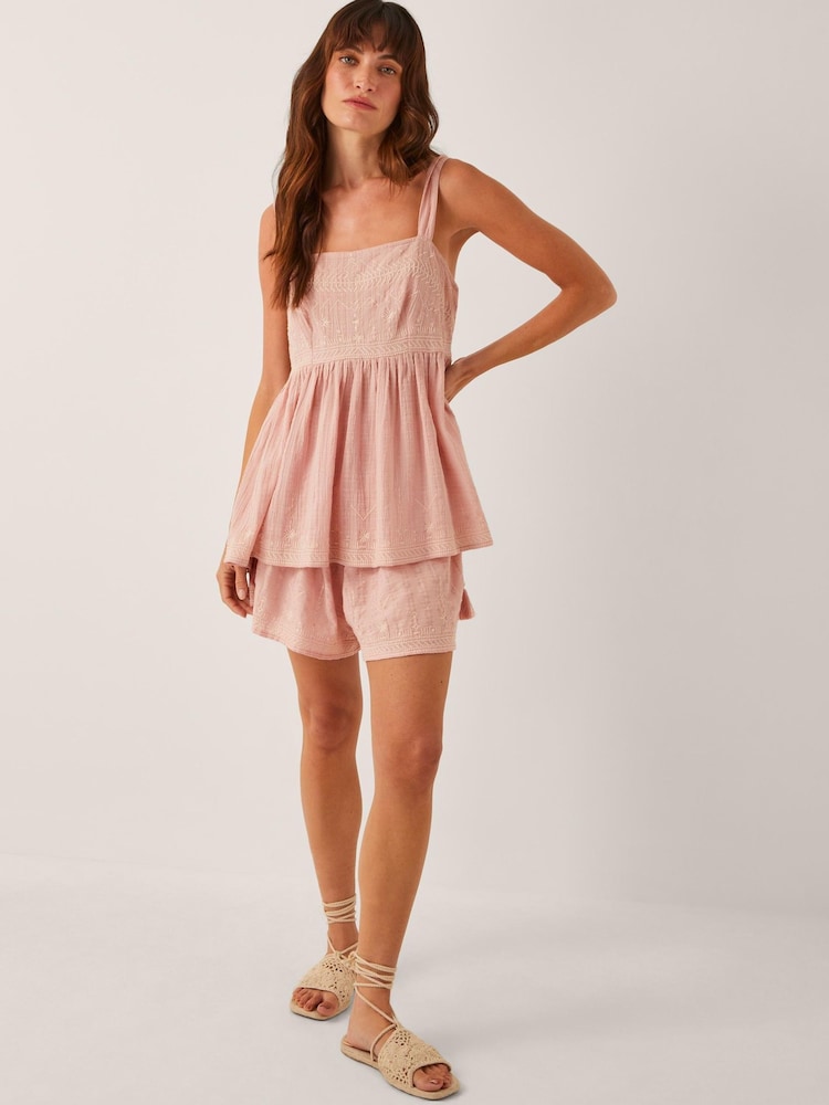 Monsoon Pink Eliza Embroidered Cotton Cami Top - Image 1 of 5