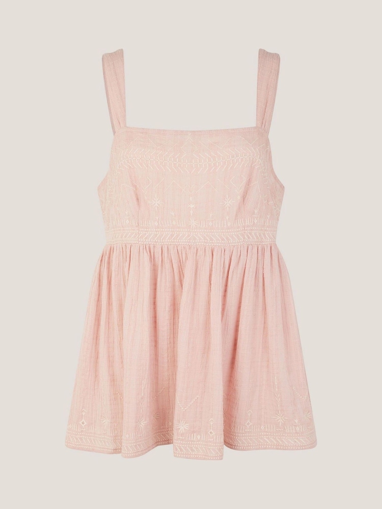 Monsoon Pink Eliza Embroidered Cotton Cami Top - Image 5 of 5