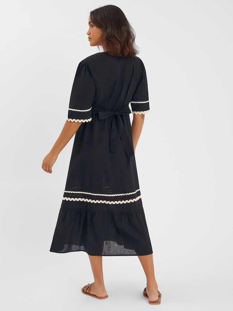 Accessorize Black V-Neck Ric Rac Midi Dress - Image 2 of 3