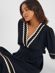 Accessorize Black V-Neck Ric Rac Midi Dress - Image 3 of 3
