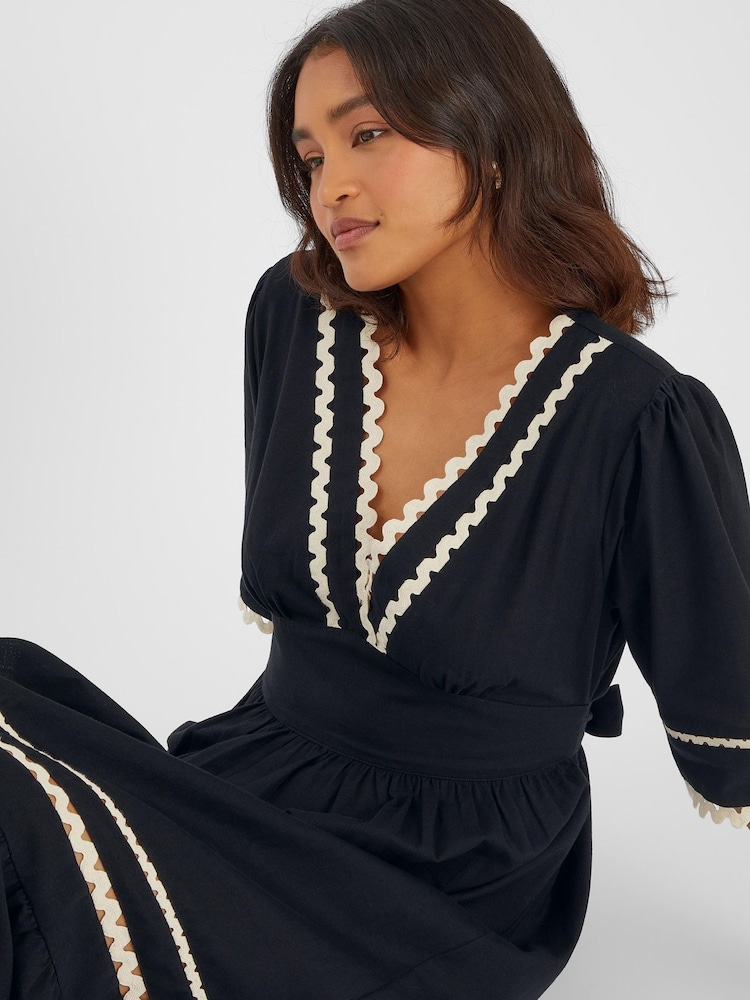 Accessorize Black V-Neck Ric Rac Midi Dress - Image 3 of 3