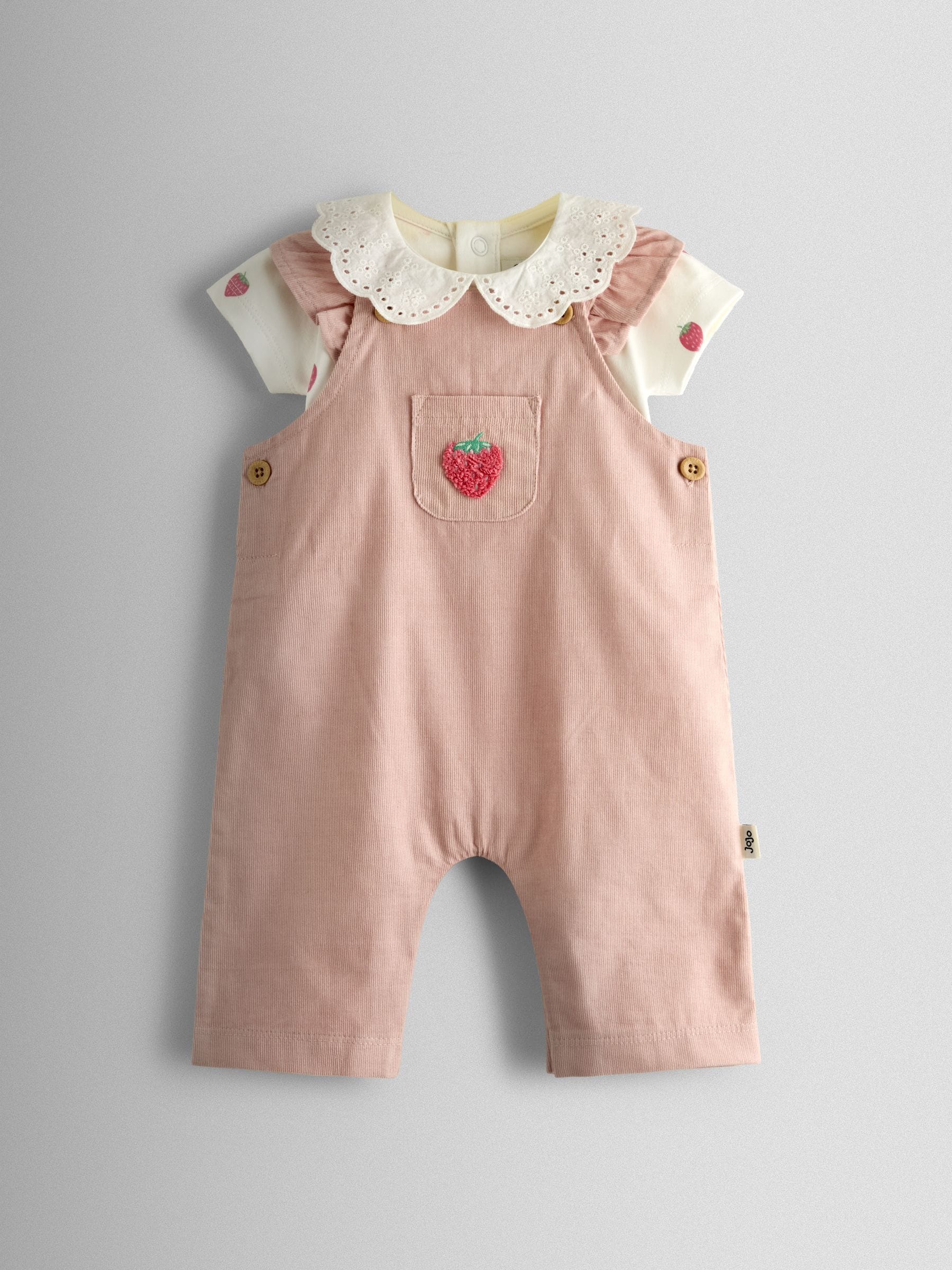 Jojo Maman Bébé Pink Strawberry Dungaree & Body Set