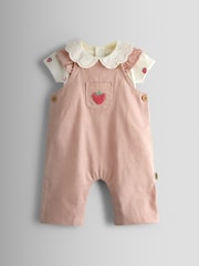 JoJo Maman Bébé Pink Strawberry Dungaree & Body Set - Image 1 of 8