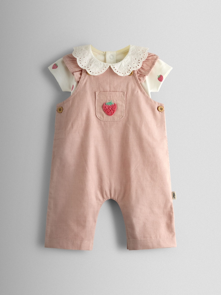 JoJo Maman Bébé Pink Strawberry Dungaree & Body Set - Image 1 of 8 JoJo Maman Bébé Pink Strawberry Dungaree & Body Set - Image 1 of 8