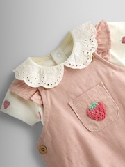 JoJo Maman Bébé Pink Strawberry Dungaree & Body Set - Image 6 of 8
