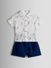 JoJo Maman Bébé Navy Peter Rabbit™ 2-Piece Shirt & Shorts Set - Image 1 of 6