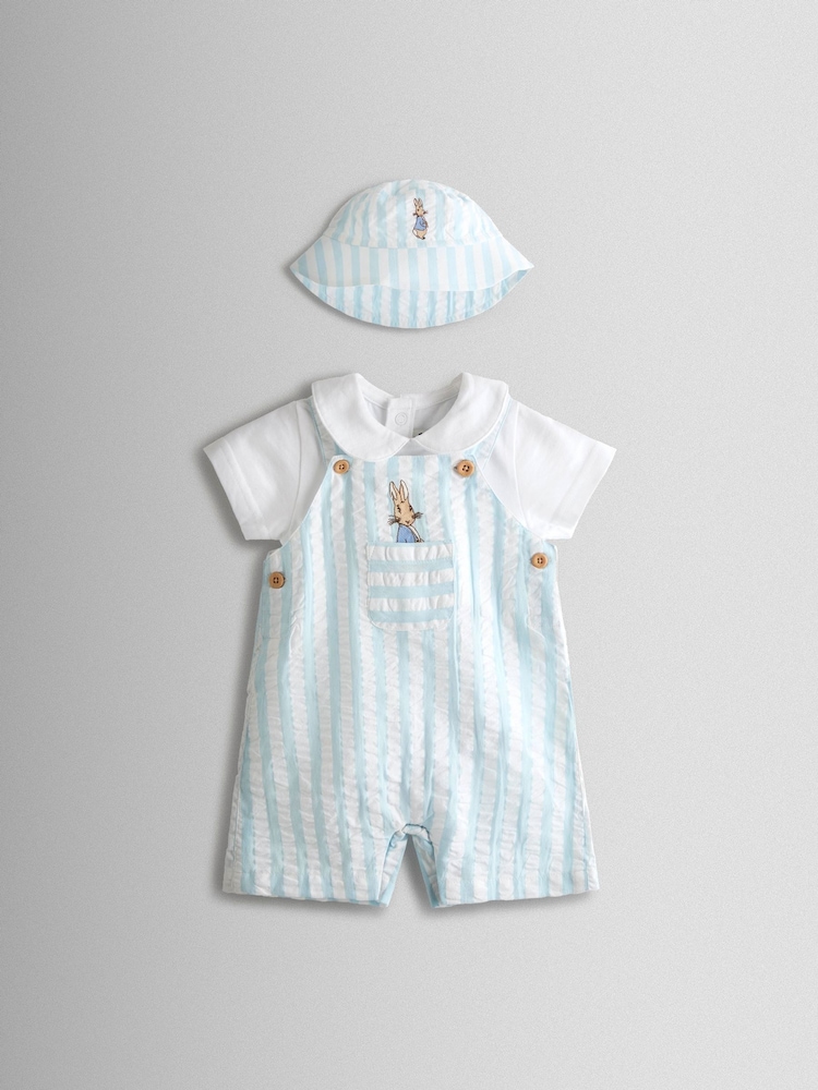 JoJo Maman Bébé Blue Peter Rabbit™ Stripe Dungaree, Body & Hat Set - Image 2 of 11 JoJo Maman Bébé Blue Peter Rabbit™ Stripe Dungaree, Body & Hat Set - Image 2 of 11