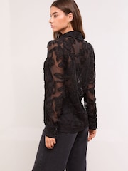 Lipsy Black Floral Burnout Button Through Shirt - Image 3 of 4