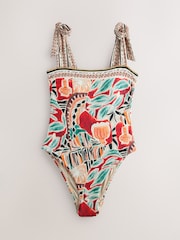 Rust Red Abstract Bordered Tummy Control Swimsuit - Image 6 of 9