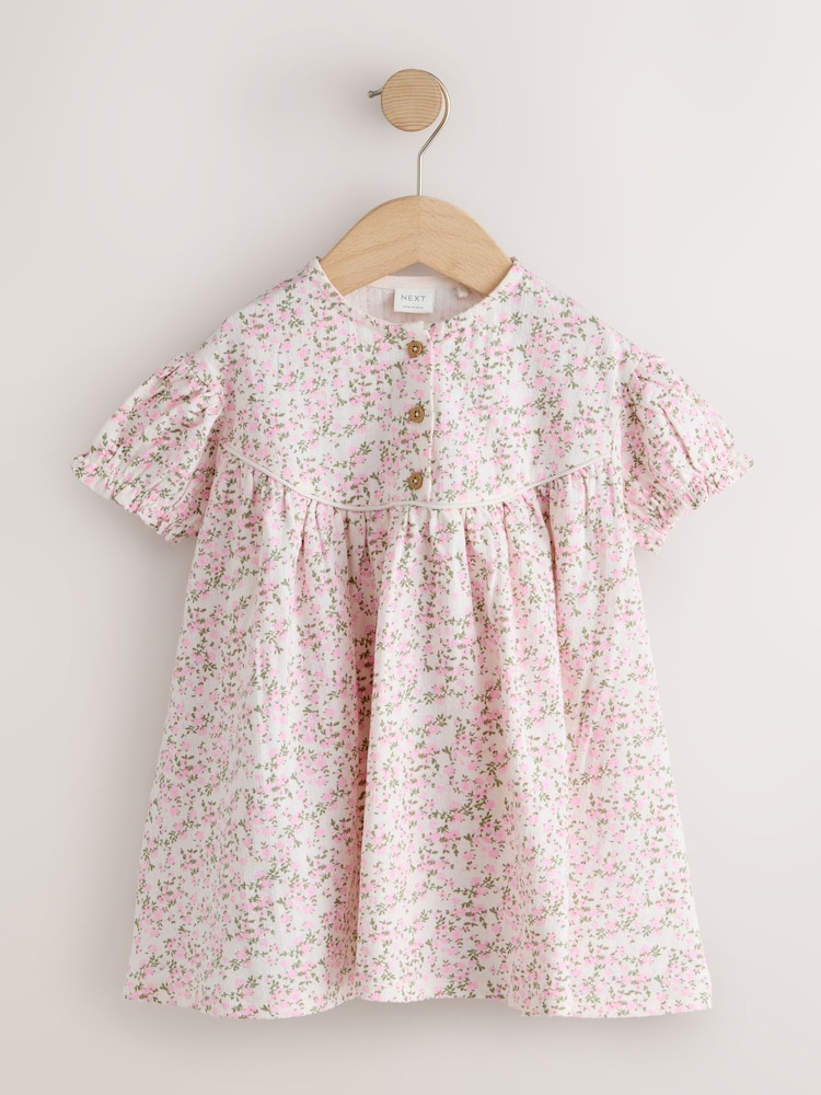Pink Floral Button Jersey Dress (3mths-7yrs) - Image 1 of 4