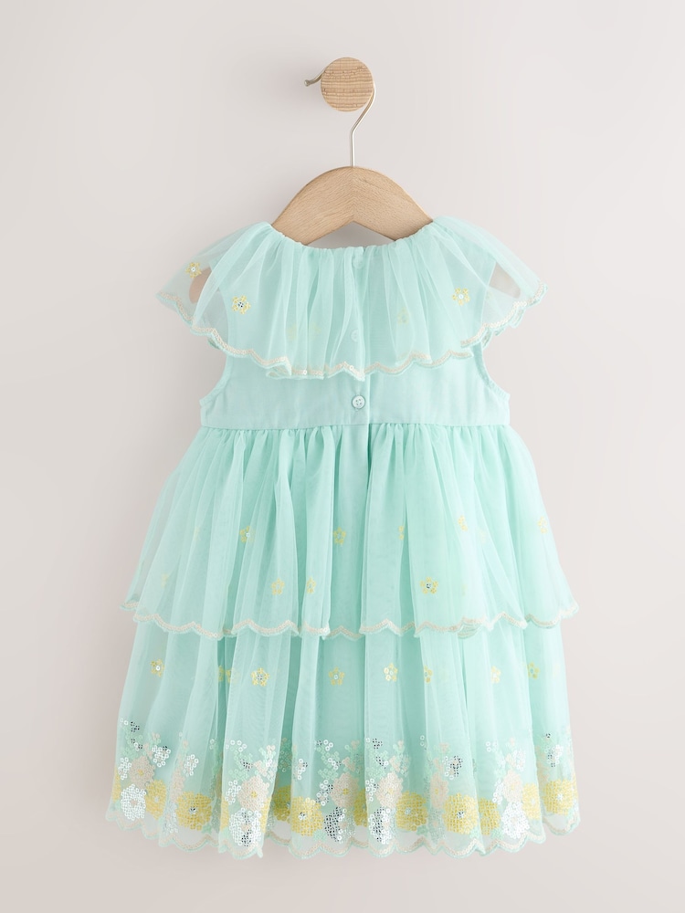 Albastru - Embellished Mesh Dress (3mths-7yrs) - Imaginea 2 din 4