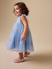 Blue Embroidered Mesh Dress (3mths-7yrs) - Image 2 of 8