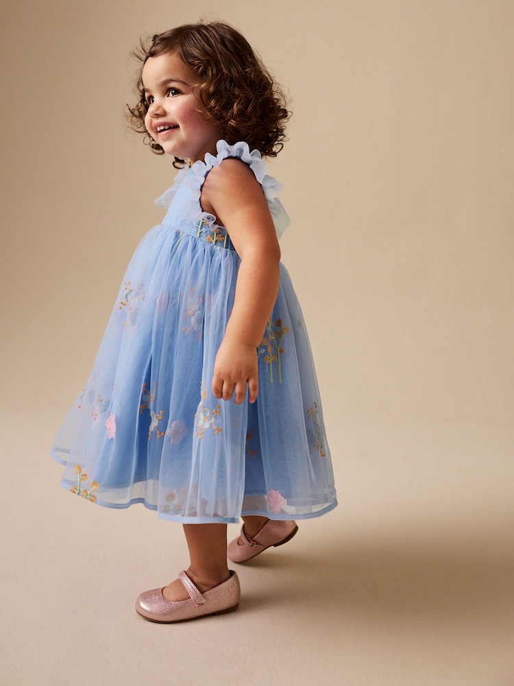 Blue Embroidered Mesh Dress (3mths-7yrs) - Image 2 of 8