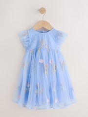 Blue Embroidered Mesh Dress (3mths-7yrs) - Image 5 of 8
