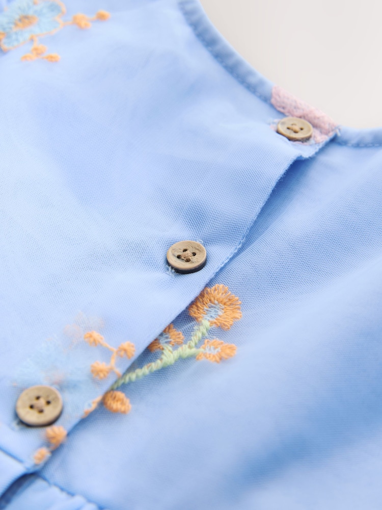 Blue Embroidered Mesh Dress (3mths-7yrs) - Image 8 of 8