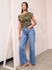 Friends Like These Olive Green Draped Off The Shoulder Top - Image 4 of 5