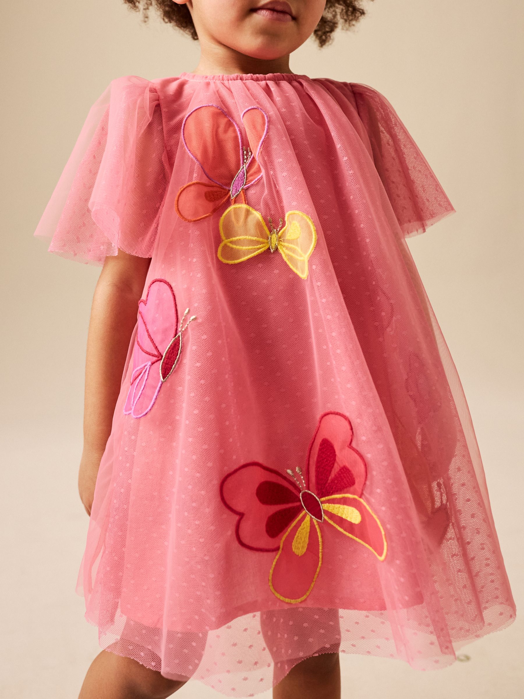 Buy Coral Butterfly Angel Sleeve Mesh Dress (3mths-7yrs) from Next USA