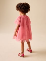 Coral Butterfly - Rochie din plasă cu mâneci tip aripă de înger (3luni-7ani) - Imaginea 3 din 8