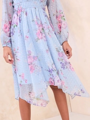 Lipsy Blue Floral Long Sleeve Hanky Hem Occasion Dress (5-16yrs) - Image 3 of 4