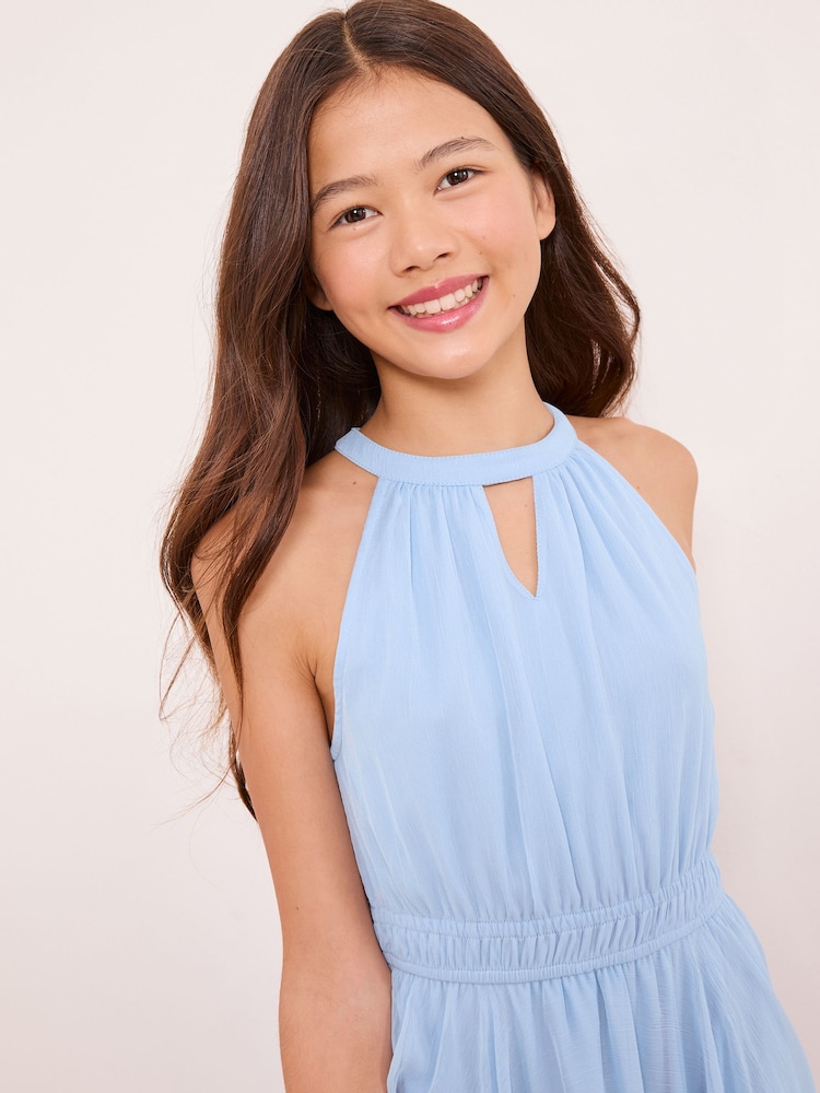 Lipsy Blue Cut Out Hanky Hem Halter Occasion Dress (7-16yrs) - Image 2 of 4