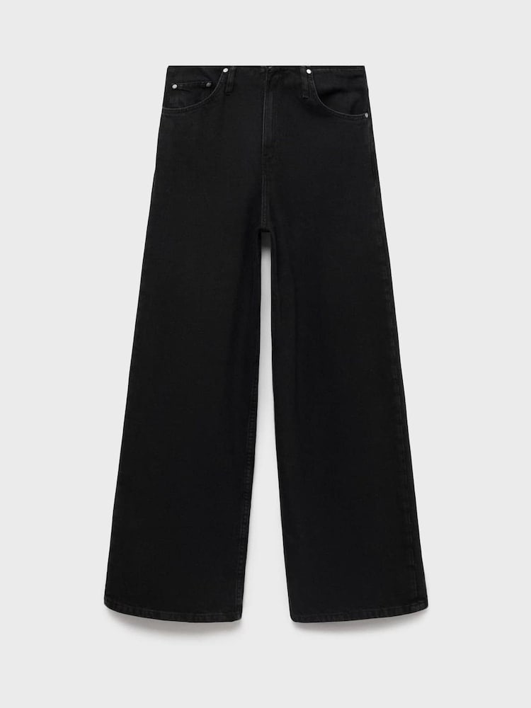 Mango Black Wide Leg Mid-Rise Jeans - Image 1 of 2 Mango Black Wide Leg Mid-Rise Jeans - Image 1 of 2