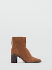 Mango Brown Suede Leather Ankle Boots With Block Heel - Image 1 of 4