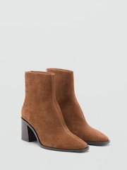 Mango Brown Suede Leather Ankle Boots With Block Heel - Image 2 of 4