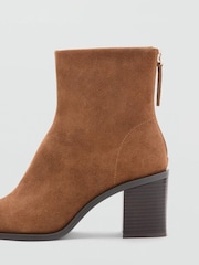 Mango Brown Suede Leather Ankle Boots With Block Heel - Image 3 of 4