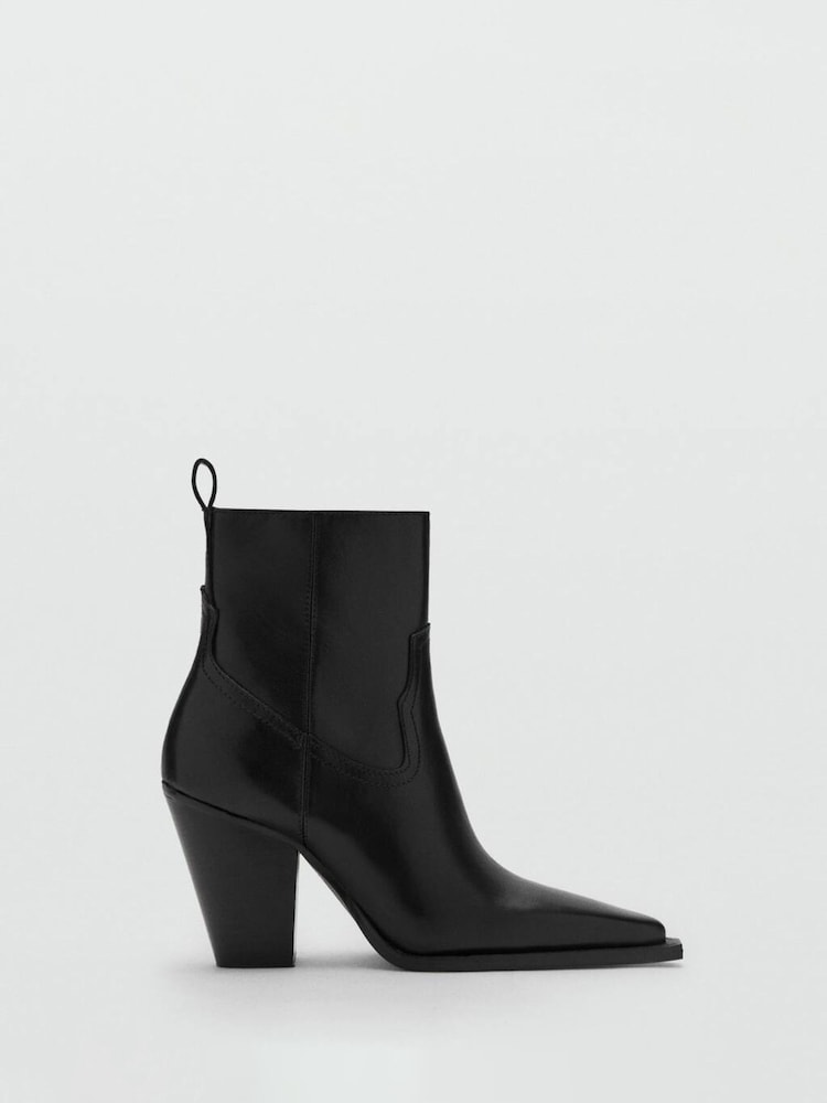 Mango Black Leather Ankle Boots With Block Heel - Image 1 of 4