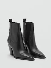 Mango Black Leather Ankle Boots With Block Heel - Image 2 of 4