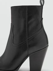 Mango Black Leather Ankle Boots With Block Heel - Image 3 of 4