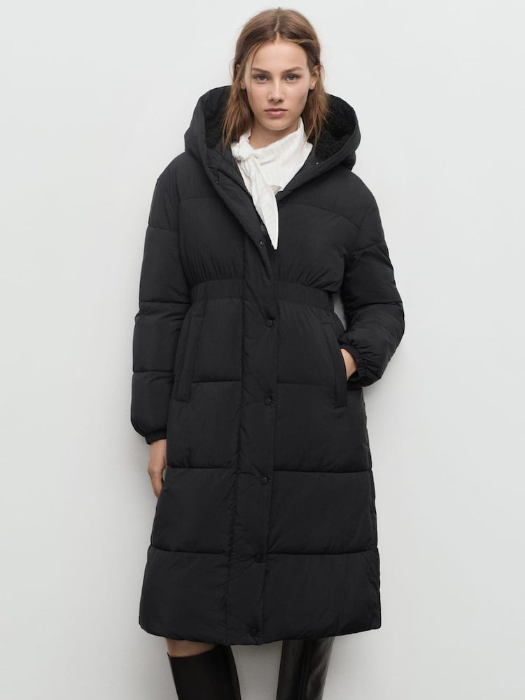 Mango Black Fitted Quilted Anorak With Hood - Image 1 of 7