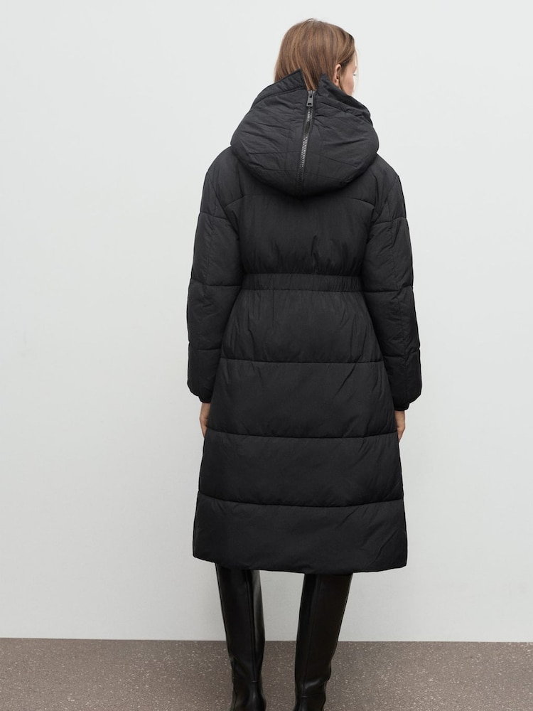Mango Black Fitted Quilted Anorak With Hood - Image 2 of 7