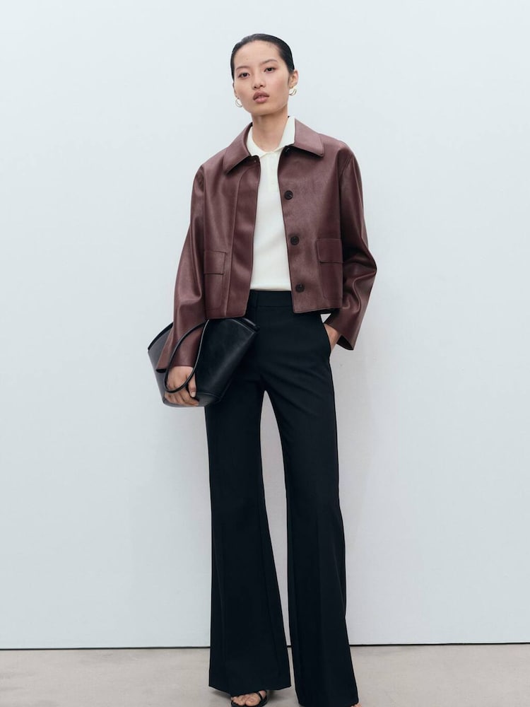 Mango Red Leather-Effect Jacket With Pockets - Image 1 of 7 Mango Red Leather-Effect Jacket With Pockets - Image 1 of 7