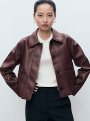 Mango Red Leather-Effect Jacket With Pockets - Image 3 of 7