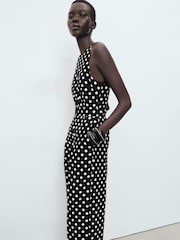 Mango Black Linen Jumpsuit With Polka-Dot Belt - Image 3 of 6