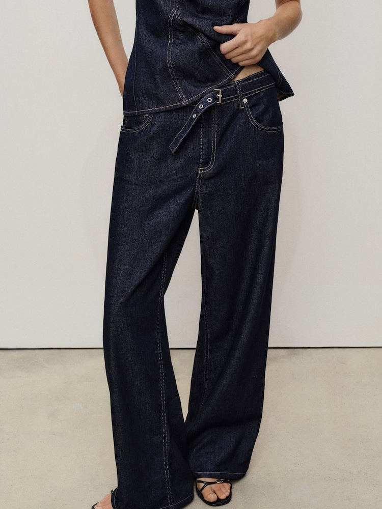 Mango Blue Straight-Fit Belt Jeans - Image 2 of 6