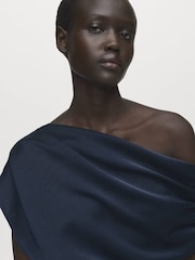 Mango Blue Asymmetrical Satin Dress - Image 4 of 6