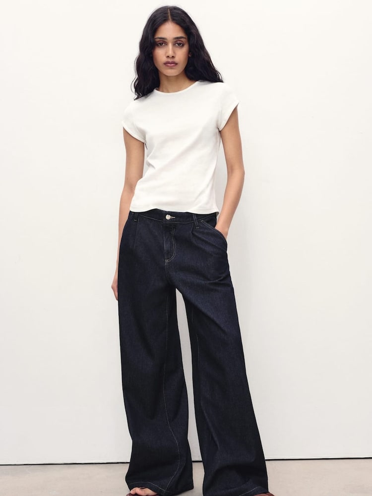 Mango Light Blue Wide-Leg Pleated Jeans - Image 1 of 6