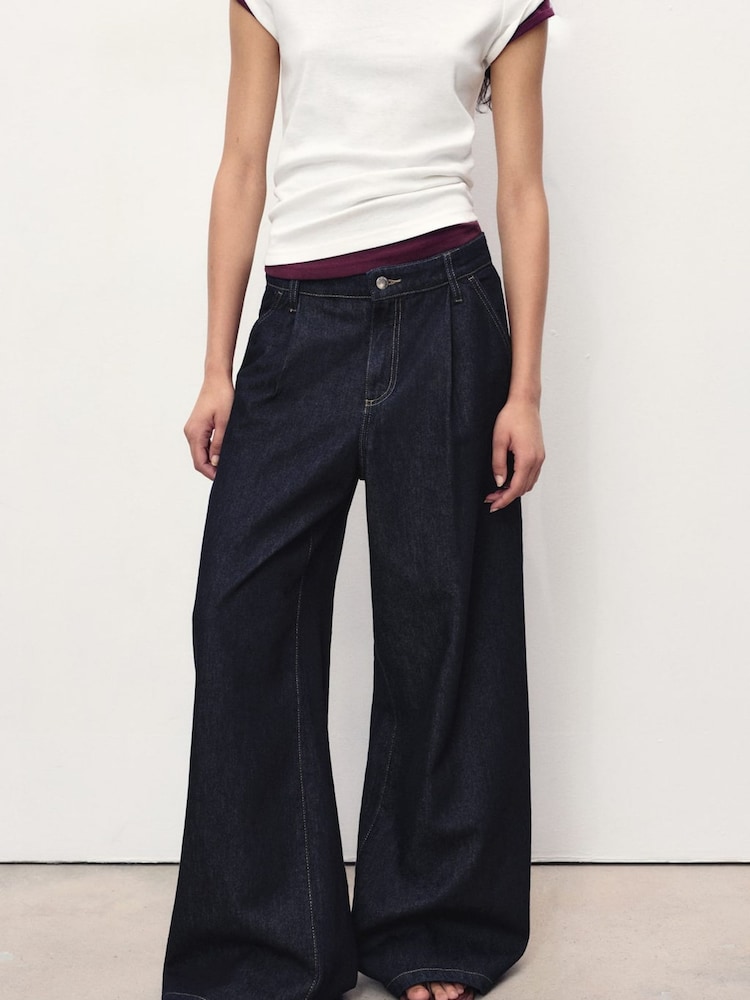 Mango Light Blue Wide-Leg Pleated Jeans - Image 2 of 6